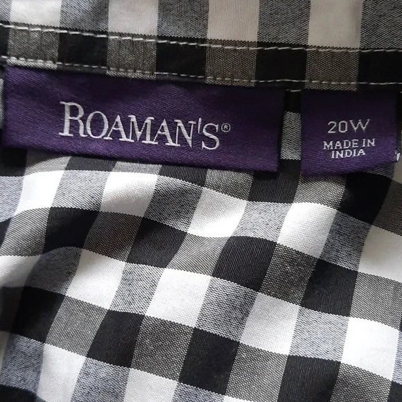 Roman's Short Sleeve Black and White Gingham Plaid Button Up Blouse Size 20 - Picture 5 of 8